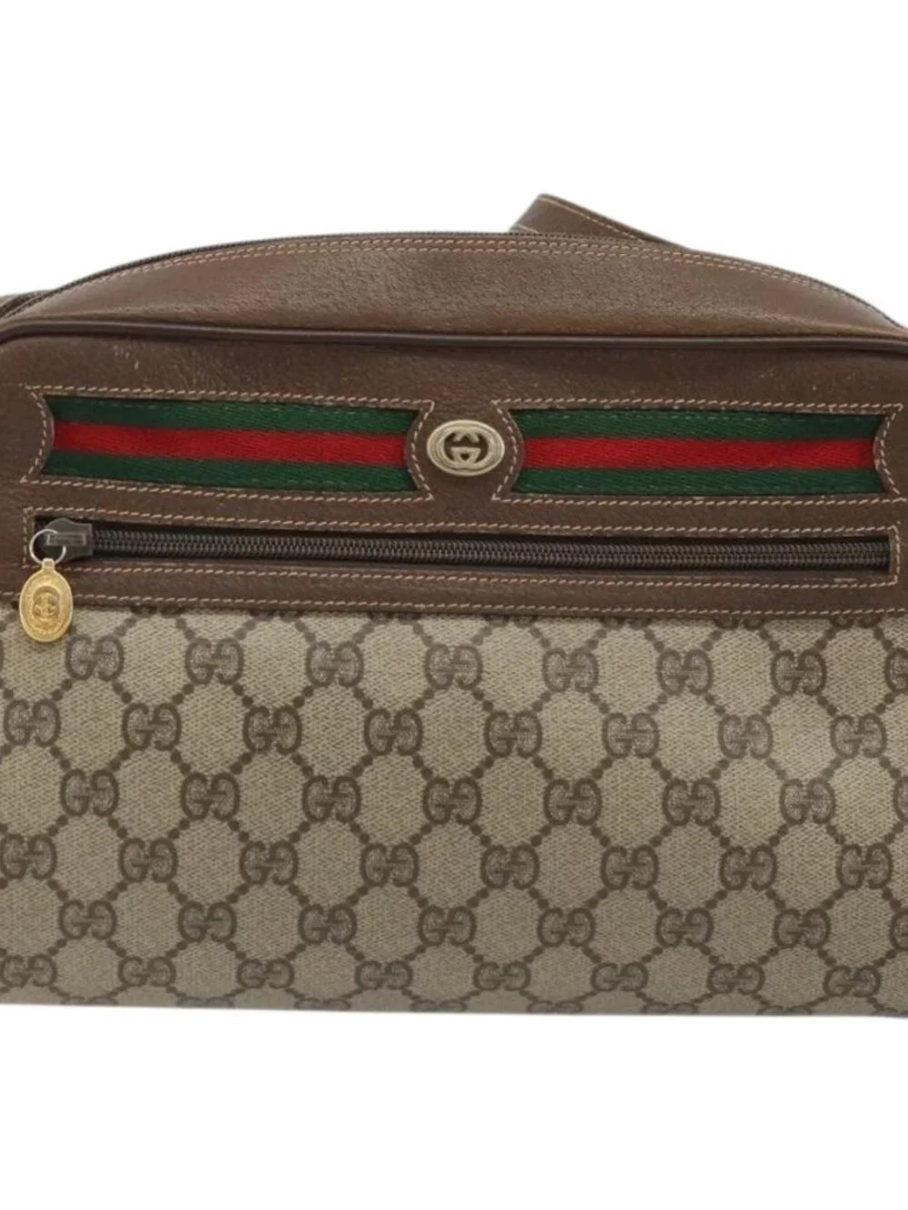 GUCCI GG Supreme Web Sherry Line Bag PVC Beige Gold Red 119 02 088 Auth YKZ1578